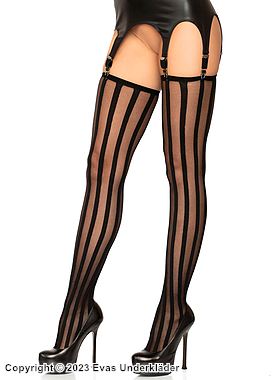 Thigh high stockings with dark vertical stripes